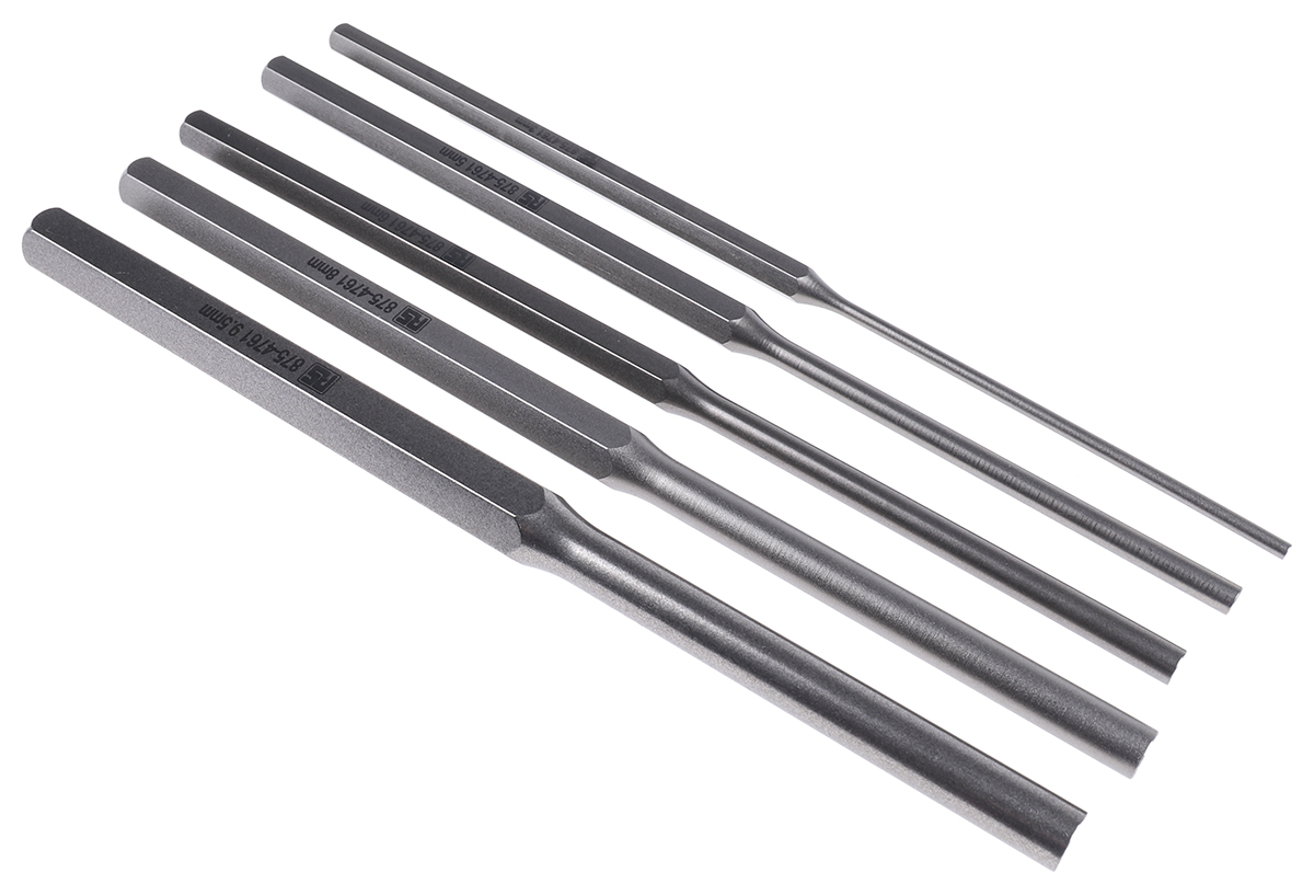 875-4761 RS PRO 5-Piece Punch Set, Parallel Pin Punch, 3mm, 9.5 mm Shank
