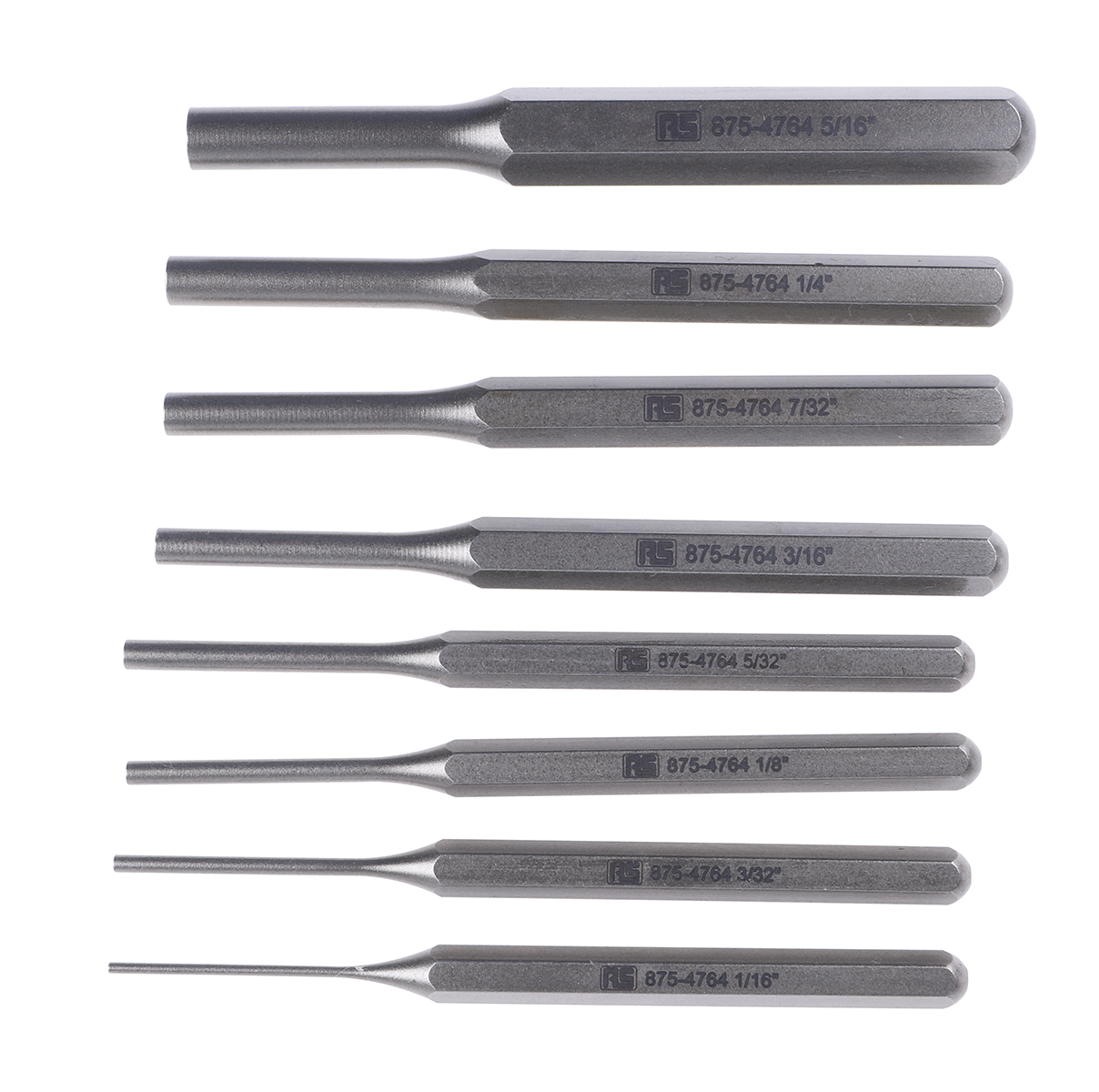 RS PRO 8-Piece Punch Set, Parallel Pin Punch, 5.56mm Shank, 105mm Overall