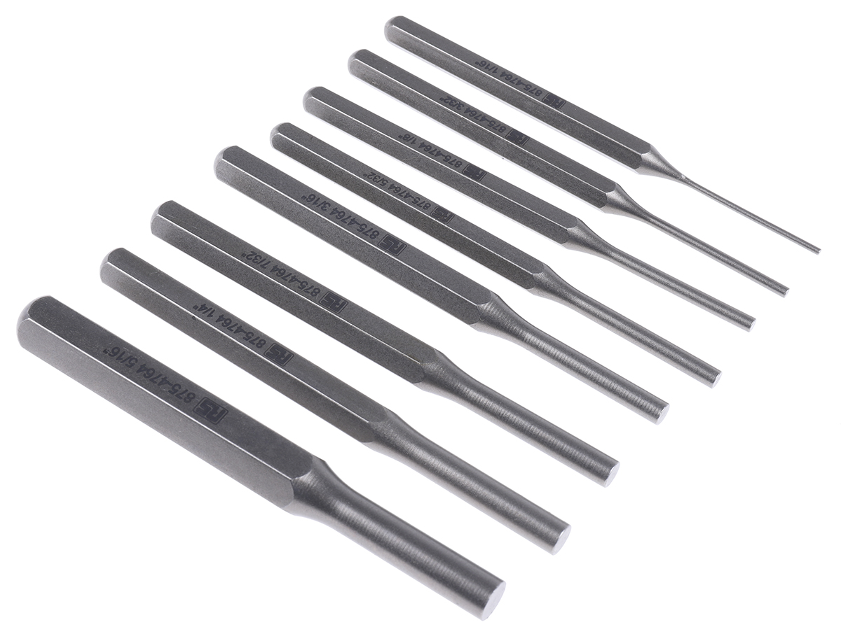 875-4764 RS PRO 8-Piece Punch Set, Parallel Pin Punch, 5.56mm Shank, 105mm Overall