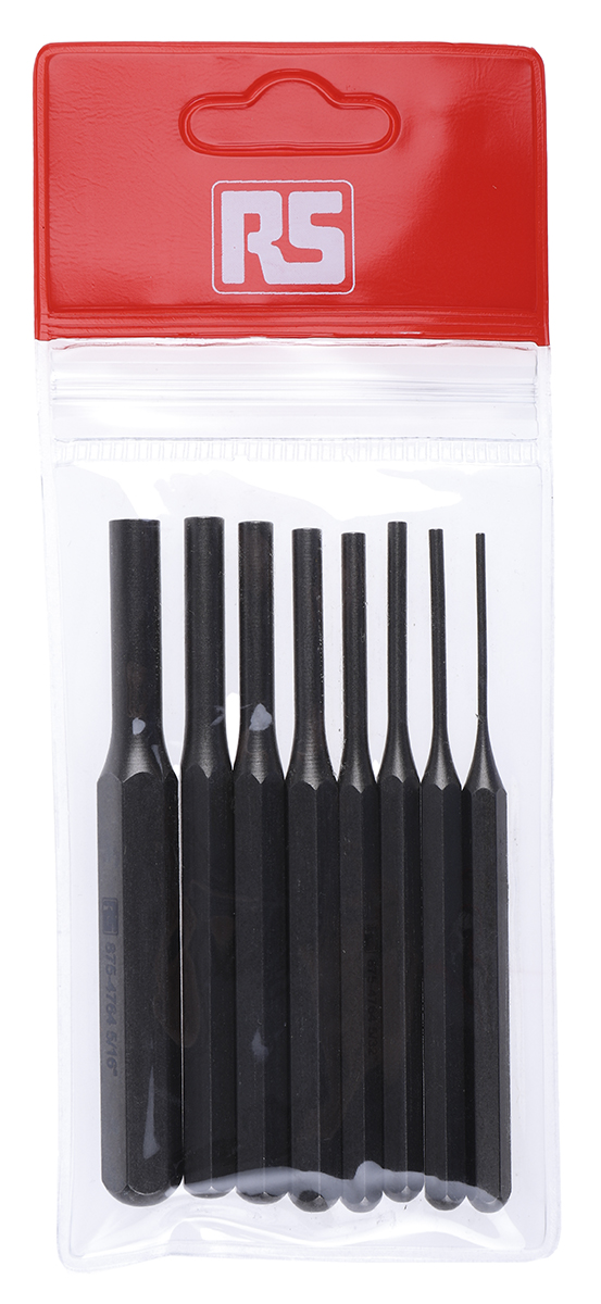 875-4764 RS PRO 8-Piece Punch Set, Parallel Pin Punch, 5.56mm Shank, 105mm Overall