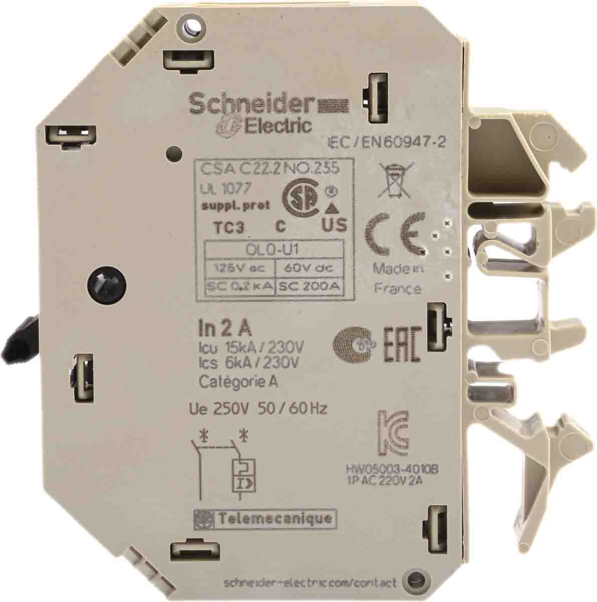 gb2cd07 Schneider Electric 2A 1P + N Pole Thermal Magnetic Circuit Breaker, 250V ac GB2