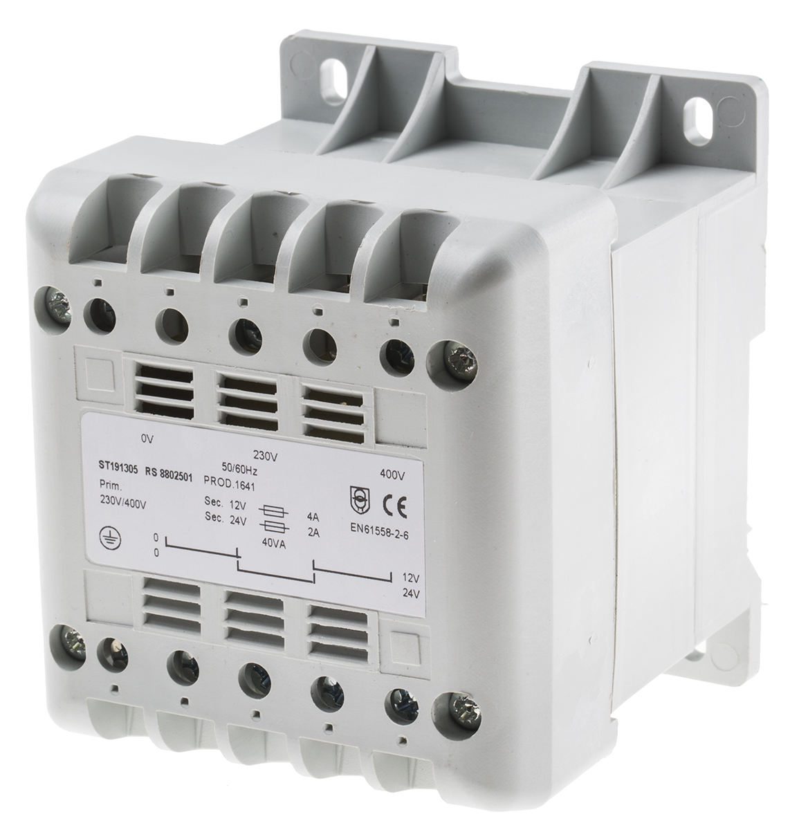 RS PRO 40 VA DIN Rail Transformer, 400 V ac Primary, 12 V ac Secondary, IEC 61558-2-6