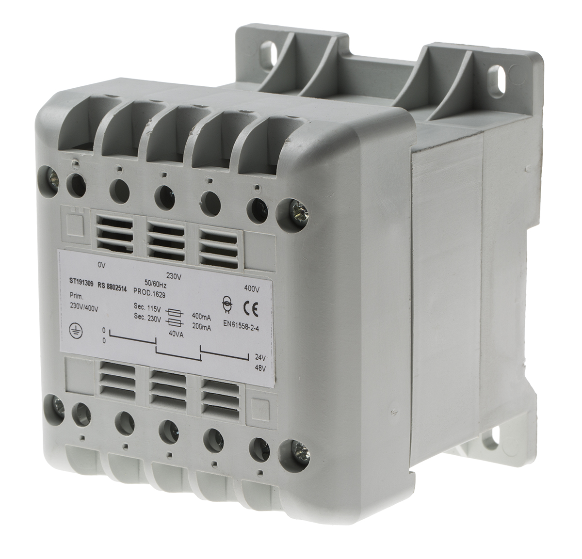 880-2514 RS PRO 400 VA DIN Rail Transformer, 230 V, 400 V ac Primary, 12 V, 115 V ac, 24 V Secondary, ASNZS 61558..6, IECBSEN