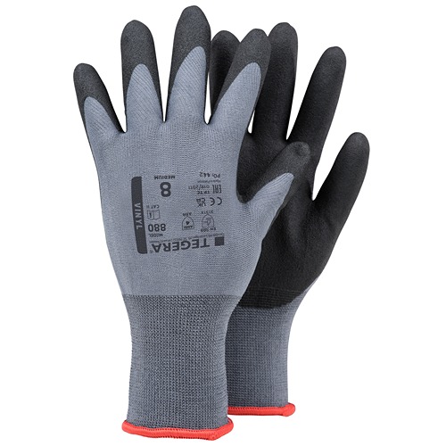 Tegera 880 Black, Grey Nylon Work Gloves, Size 8, Polyvinyl Chloride Coating