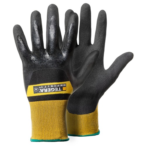 Tegera TEGERA Black, Yellow Nylon Work Gloves, Size 9, Nitrile, Nitrile Foam, Smart Power Selector Coating