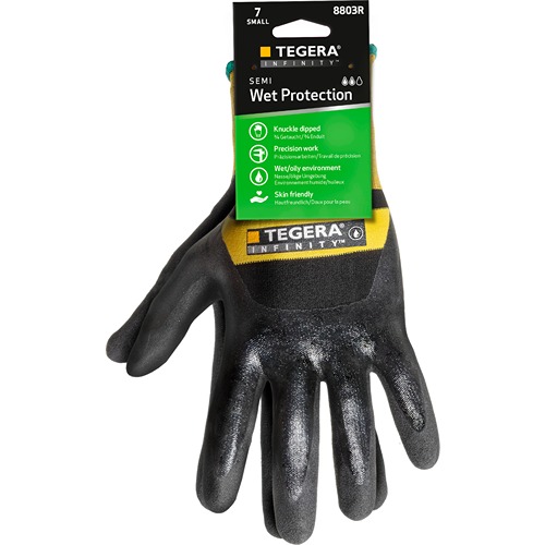 Tegera TEGERA Black, Yellow Nylon Work Gloves, Size 9, Nitrile Foam, Nitrile, Smart Power Selector Coating