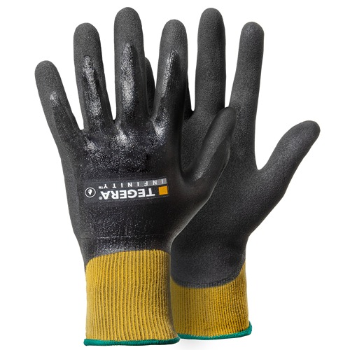 Tegera 6 Black, Yellow Nylon, Spandex Work Gloves, Size 11, Smart Power Selector, Nitrile, Nitrile Foam Coating
