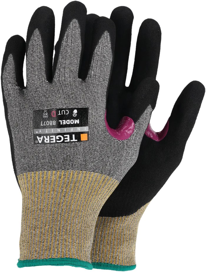 Tegera 8807T Black Elastane, Fibreglass Thread, HPPE, Nitrile, Nylon Cut Resistant Gloves, Size 9, Nitrile, Polyurethane