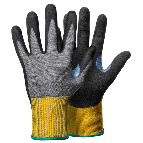 Tegera TEGERA Black, Yellow CRF Technology, Fibreglass, HPPE, Nylon, Spandex Work Gloves, Size 8, Nitrile, Polyurethane