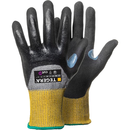Tegera Infinity 8808 Black, Yellow CRF Technology, Fibreglass Thread, HPPE, Nylon, Spandex Work Gloves, Size 10,
