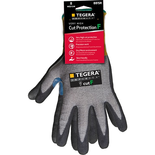 Tegera Infinity 8815R Grey, Yellow CRF Omni Technology, HPPE, Nylon, Spandex Work Gloves, Size 9, Nitrile, Polyurethane