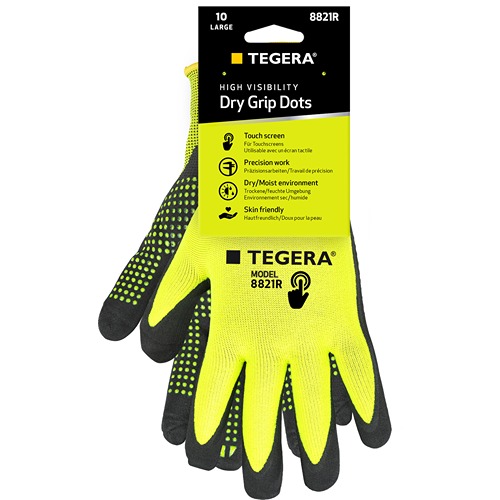 Tegera TEGERA Black, Yellow Spandex, Polyester Work Gloves, Size 8, Nitrile Coating