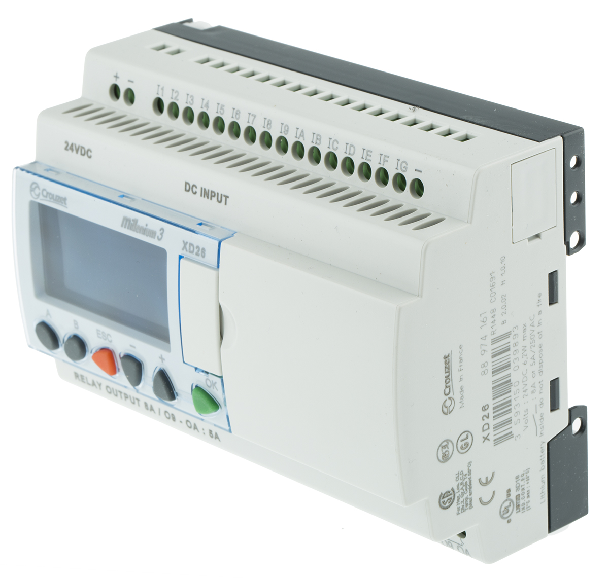 88974084 Crouzet Millenium 3 Series Logic Control, Relay Output, 16-Input, Analogue, Digital Input