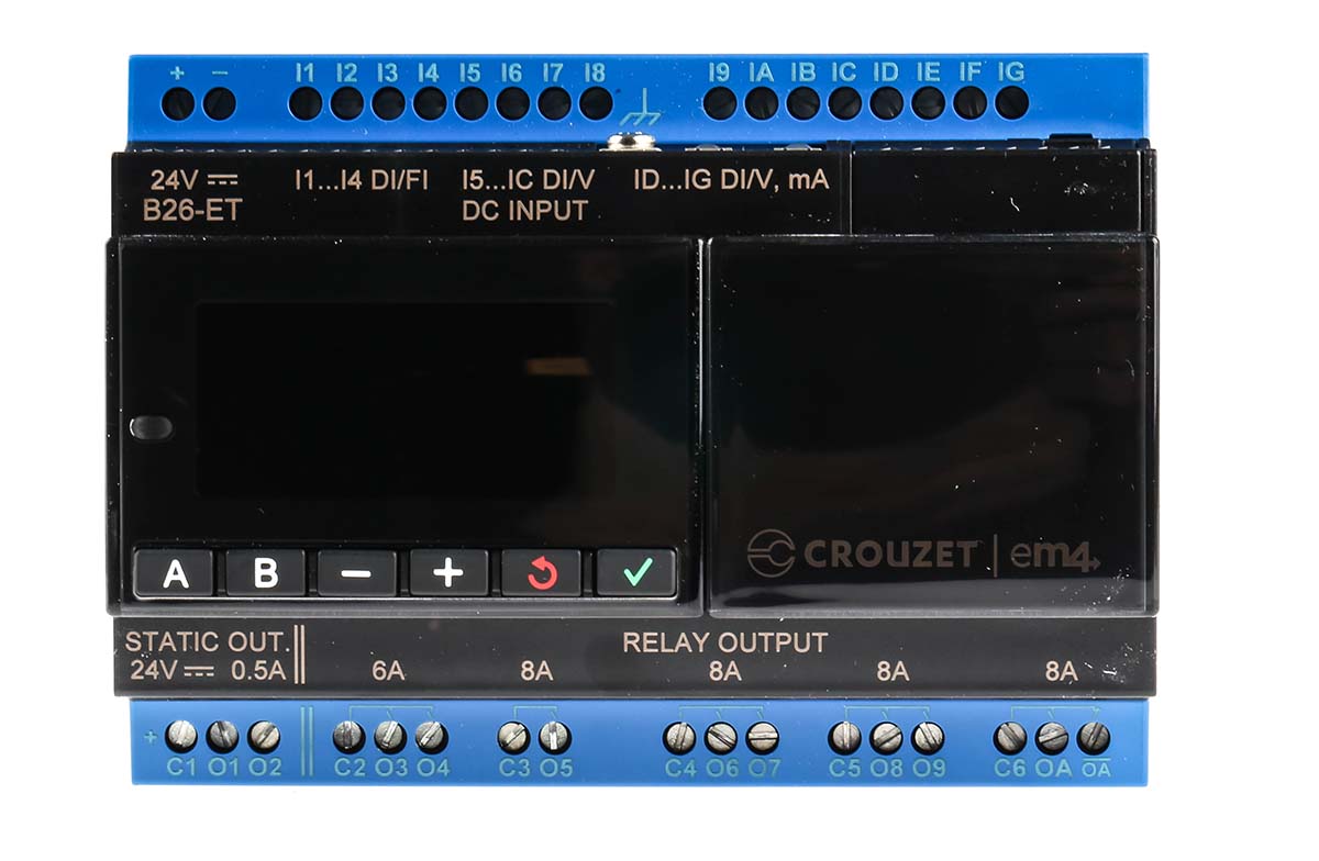 Crouzet em4 Series PLC CPU, Relay, PWM Output, 6-Input, Digital, Analogue Input