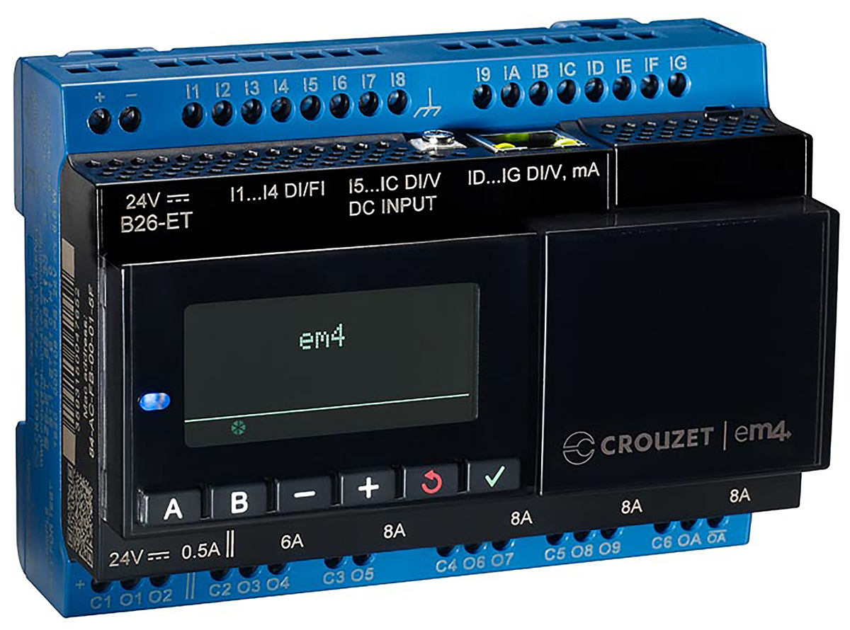 88981133 Crouzet em4 Series PLC CPU, Relay, PWM Output, 6-Input, Digital, Analogue Input