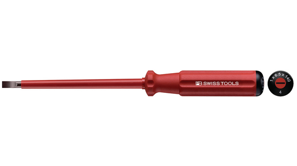 PB SWISS TOOLS Slotted Insulated Screwdriver, SL5.5 Tip, 100 mm Blade, VDE/1000V