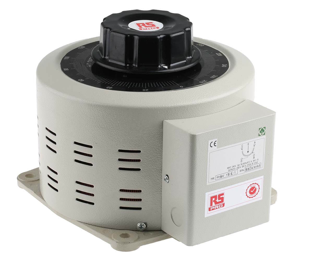 890-2812 RS PRO Variac, 1 Output, 1 Phase 3.6 kVA, 240 V 0 to 270 V