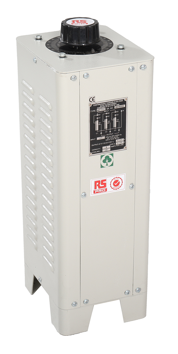 890-2856 RS PRO Variac, 3 Output, 3 Phase 1.628 kVA, 415 V 0 to 415 V, 0 to 470 V