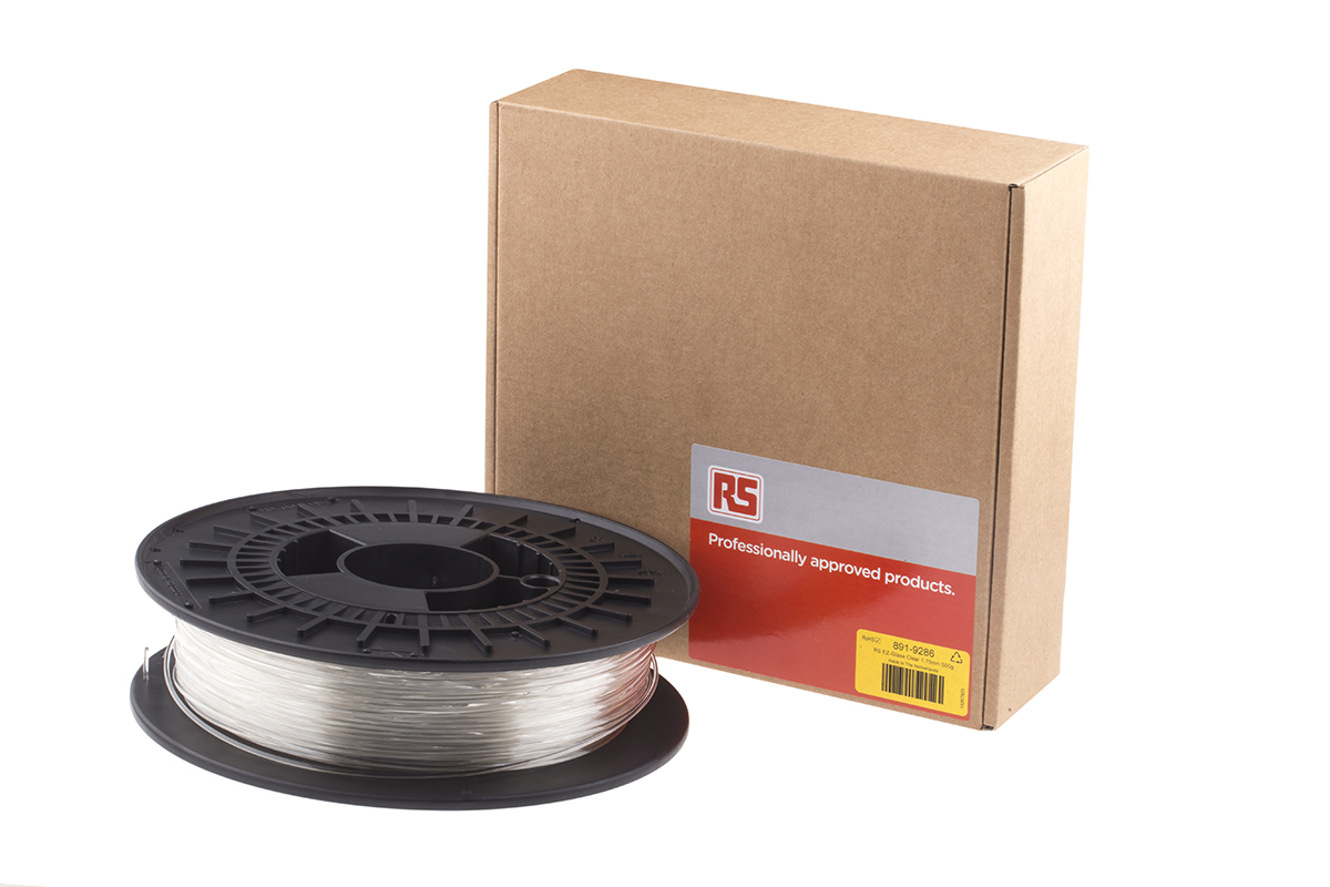 891-9286 RS PRO 1.75 mm Transparent PET-G 3D Printer Filament, 500 g