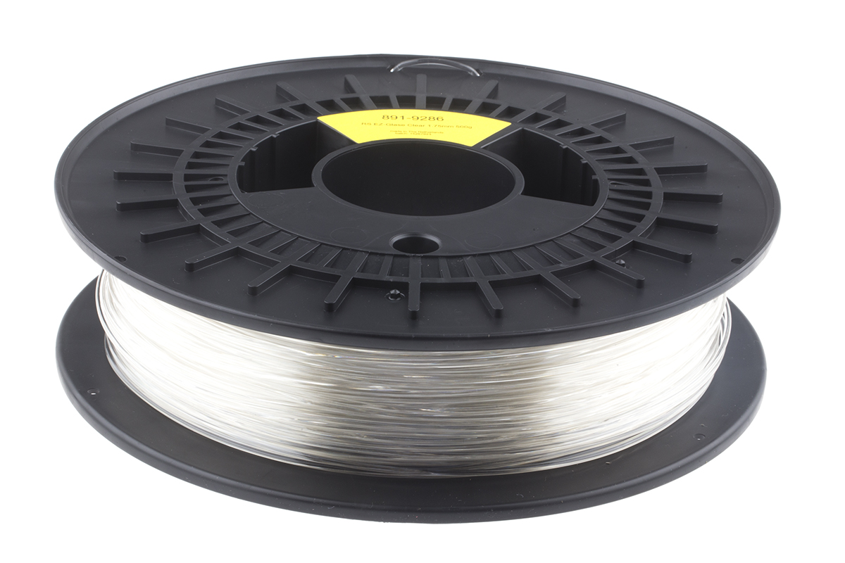 891-9286 RS PRO 1.75 mm Transparent PET-G 3D Printer Filament, 500 g