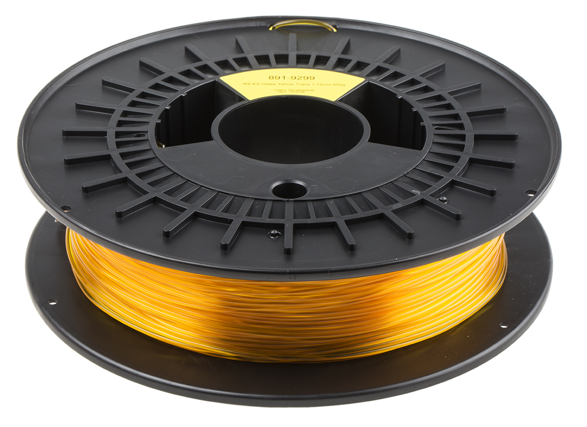 891-9299 RS PRO 1.75 mm Translucent Yellow PET-G 3D Printer Filament, 500 g