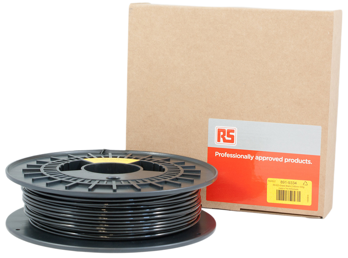 891-9334 RS PRO 2.85 mm Black PET-G 3D Printer Filament, 500 g