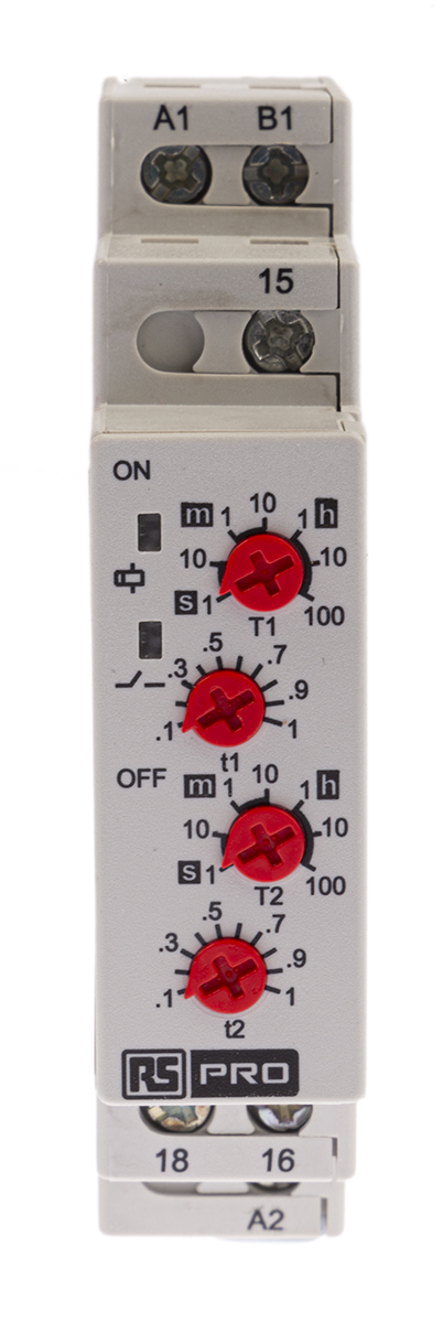 RS PRO 1LL009_02 Series DIN Rail Timer Relay, 1-Contact, 24 V dc 12V ac, 240 V ac, 0.1 s to 100 h,