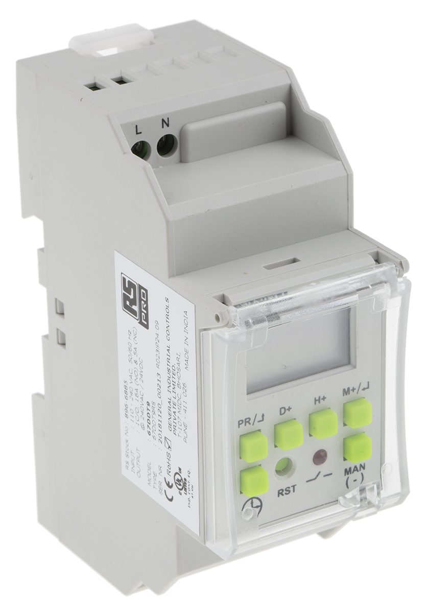 896-6885 RS PRO Digital Pulse Switch DIN Rail Time Switch 240V ac