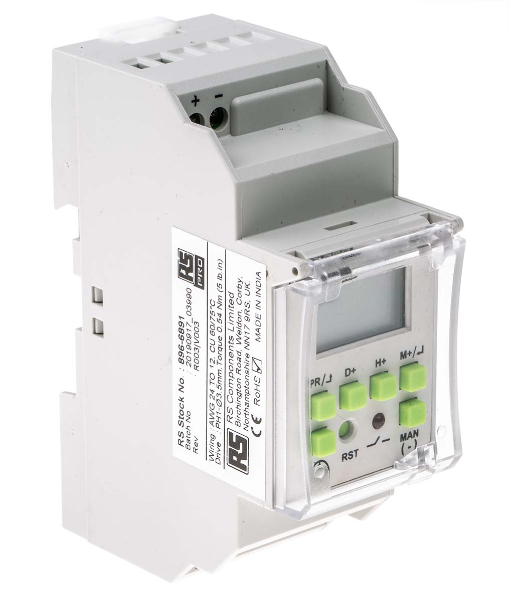 RS PRO Digital 6LL003-08 DIN Rail Time Switch, 1-Channel 12 V dc