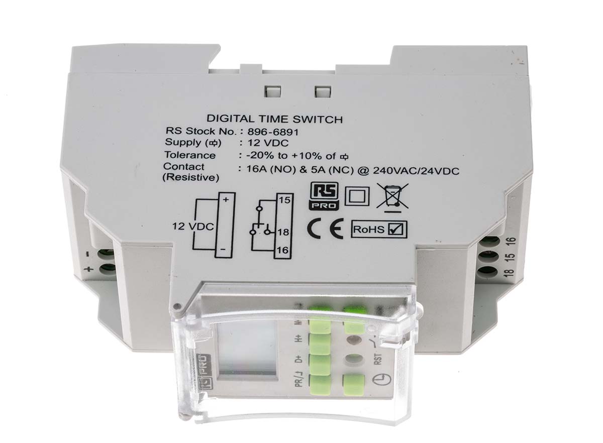 896-6891 RS PRO Digital 6LL003-08 DIN Rail Time Switch, 1-Channel 12 V dc