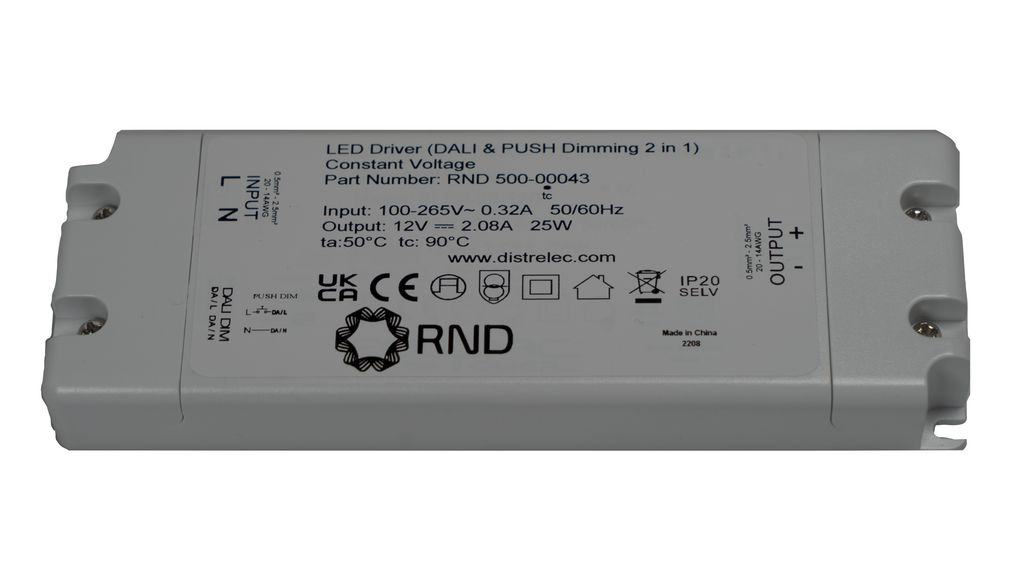 RND LED Driver, 24V Output, 25W Output, 1.04A Output, Constant Voltage Dimmable