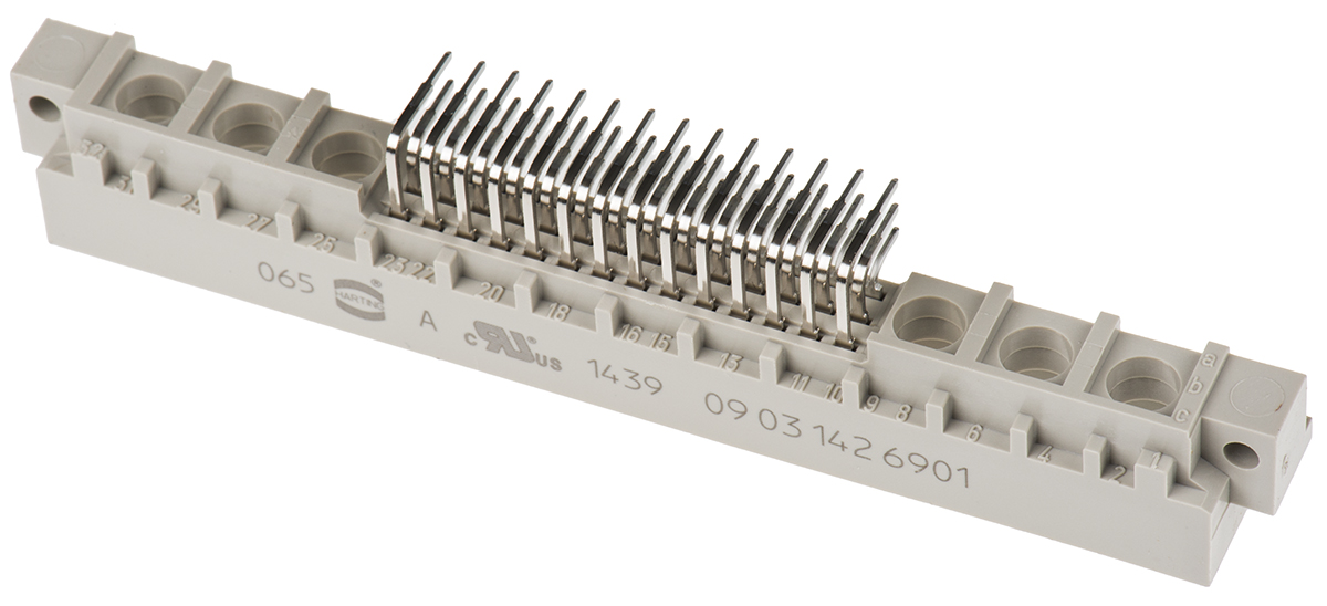 09031426901 HARTING 42 + 6 Way 2.54mm Pitch, Type M Class C2, 3 Row, Right Angle DIN 41612 Connector, Plug