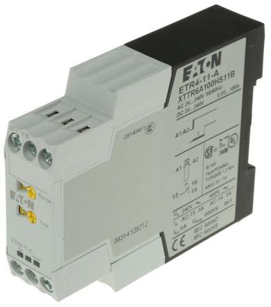 etr4-11-a Eaton ON Delay Single Timer Relay, Screw, 0.05 s → 60 h, SPDT, 1 Contacts, SPDT, 24 → 240 V ac/dc