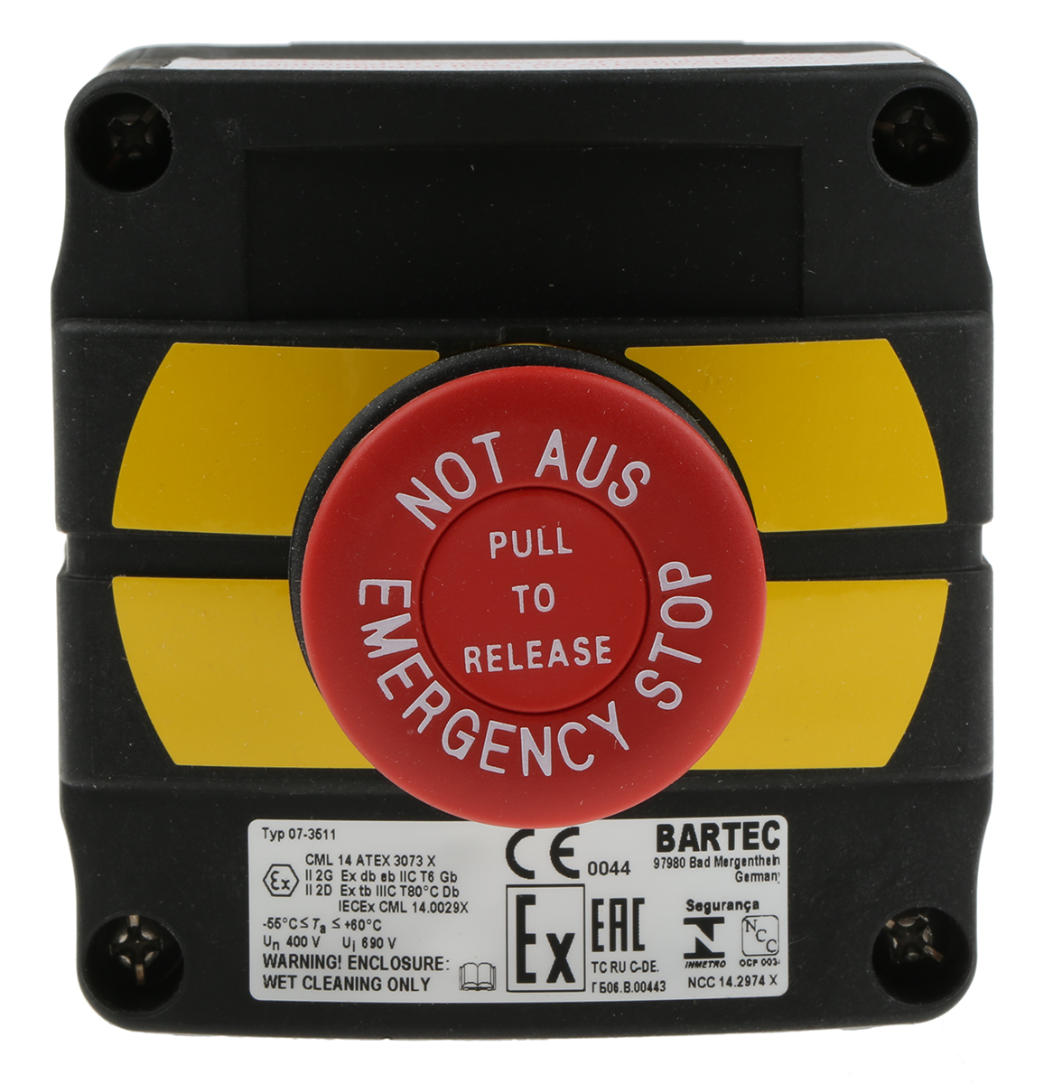 07-3511-10n84 Bartec Control Station Switch - SPDT, Thermoplastic, Red, Emergency Stop, IP66, IP67