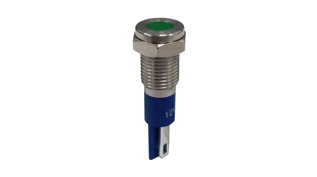 RND RND 210 Series Green Panel Mount Indicator, 12V, 8mm Mounting Hole Size, Solder Tab Termination