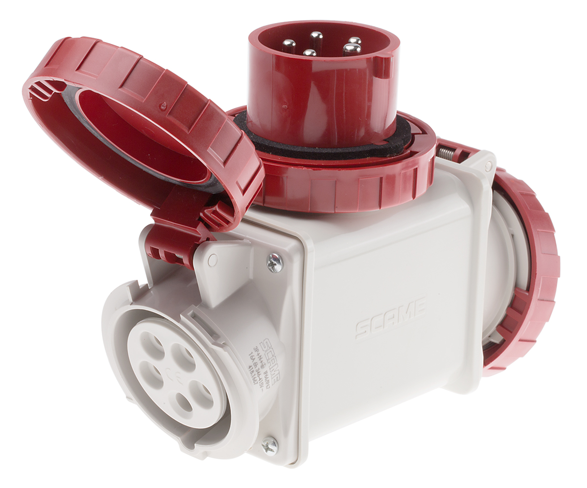 Scame IP66 Red 1 x 3P + N + E, 2 x 3P + N + E Industrial Power Connector Adapter, Rated At 16A, 415 V
