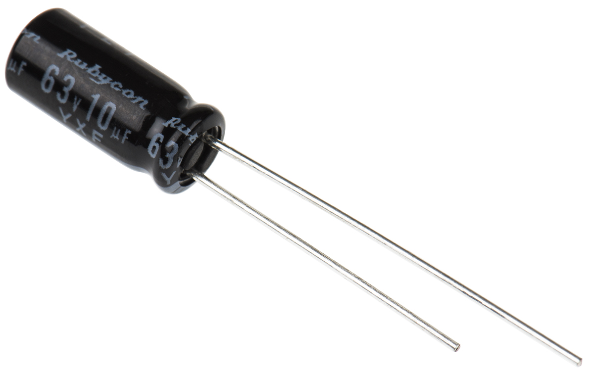 Rubycon 10μF Aluminium Electrolytic Capacitor 63V dc, Radial, Through Hole - 63YXF10M5X11