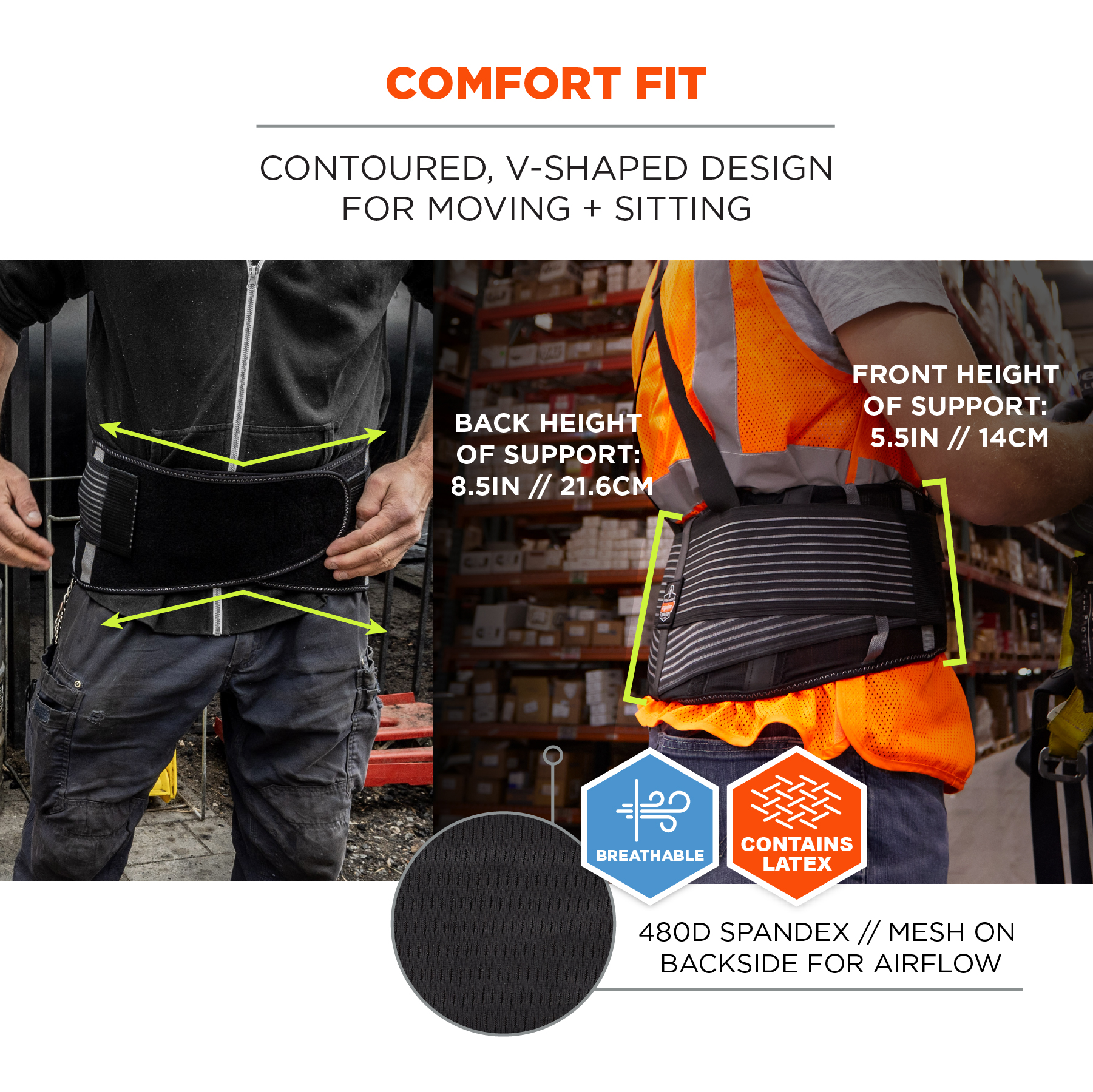 11125 Ergodyne Black Back Support Belt, 117 → 132cm