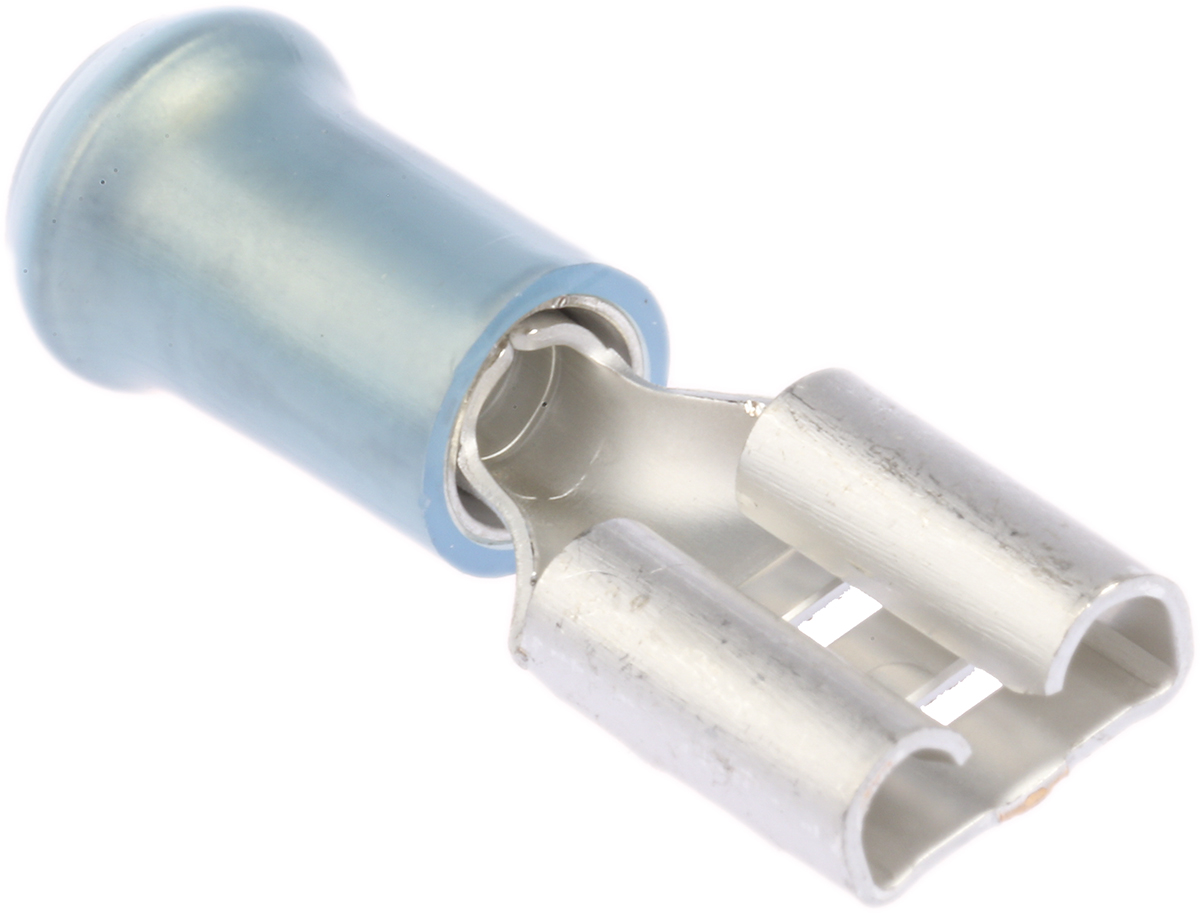 TE Connectivity PIDG FASTON .250 Blue Insulated Female Spade Connector, Crimp, 6.35 x 0.81 mm Tab Size 17 AWG to 13 AWG