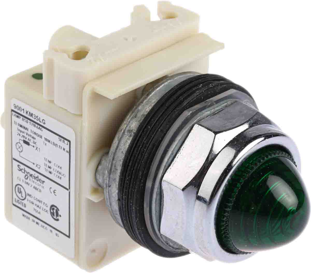 Schneider Electric, Harmony, Flush Green LED Pilot Light, 30 mm Cutout, IP66, Round