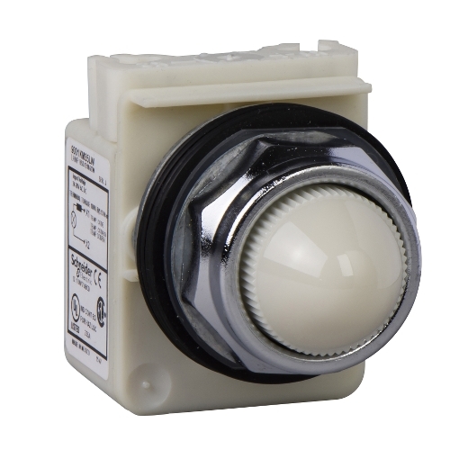 Schneider Electric, Harmony 9001K, Flush White LED Pilot Light, 30 mm Cutout, IP66, Round, 24V ac/dc