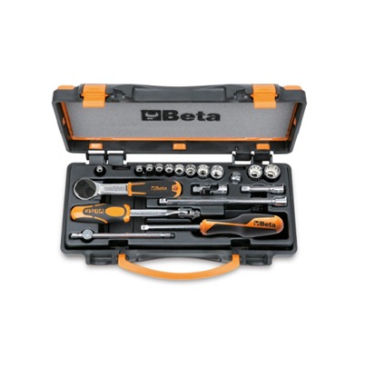 BETA 19-Piece 1/4 in Reversible Ratchet, Extension Bar, Bi-Hexagonal, Universal Socket Set