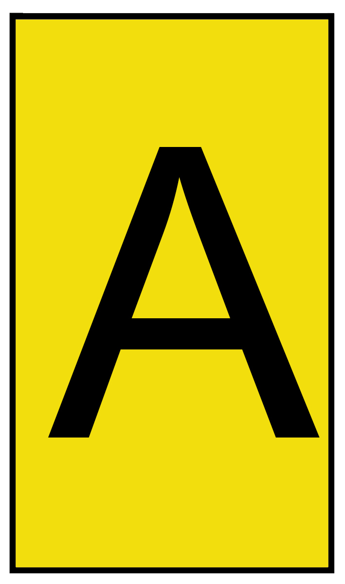 901-10452 HellermannTyton Ovalgrip Slide-On Cable Marker, Black, Pre-printed "A", 6 mm Cable Yellow, 2.5 mm Cable,