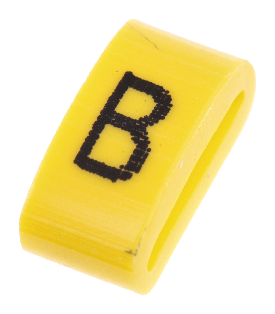 HellermannTyton Ovalgrip Slide-On Cable Marker, Black, Pre-printed "B", 6 mm Cable Yellow, 2.5 mm Cable, 901-10453