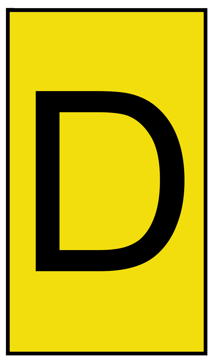 HellermannTyton Ovalgrip Slide-On Cable Marker, Black, Pre-printed "D", 6 mm Cable Yellow, 2.5 mm Cable, 901-10455