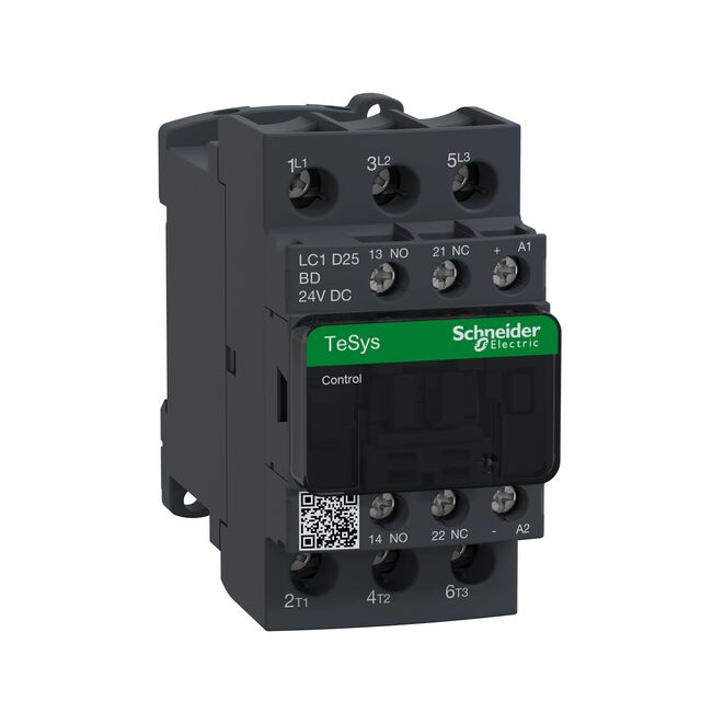 lc1d25bd Schneider Electric LC1D Contactor, 24V dc Coil, 3-Pole, 25 A, 11 kW 24V dc, 3 NO, 690V ac