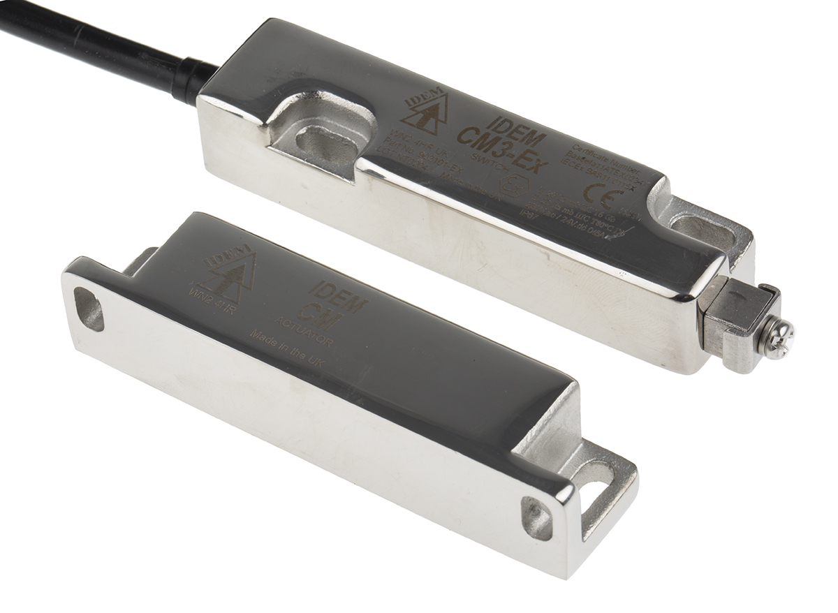 IDEM CM3-Ex Series Magnetic Non-Contact Safety Switch, 316 Stainless Steel Housing, 24V dc, NO, 5 m Cable