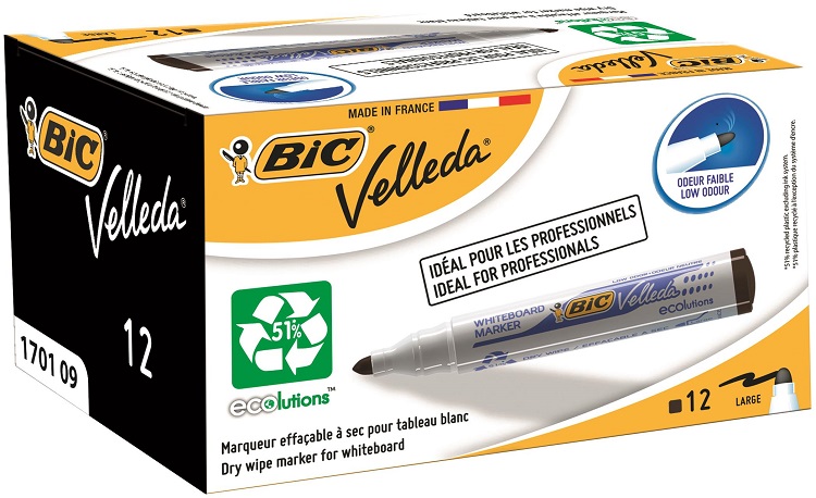 BIC White Board Marker, 12 Black, 1.5 mm Tip Size