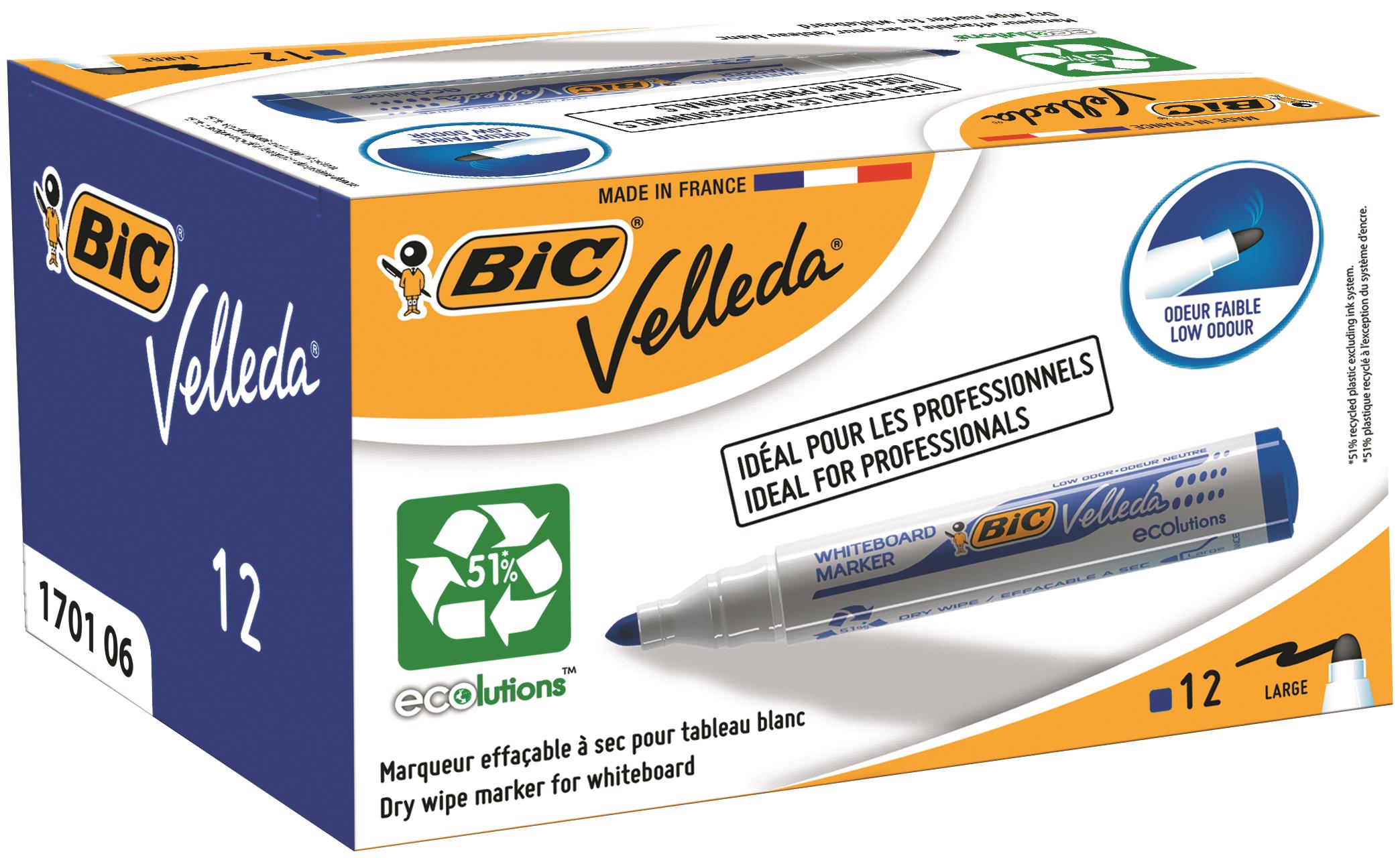 BIC White Board Marker, 12 Blue, 1.5 mm Tip Size