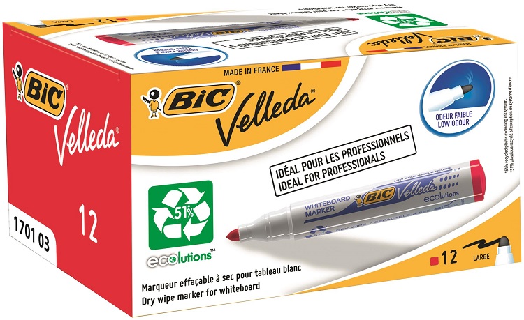 BIC White Board Marker, 12 Red, 1.5 mm Tip Size